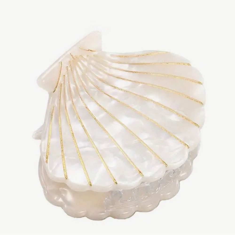 Pearlescent Shell Hair Claw Clip with Gold Accent - White